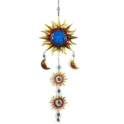 Suspension Soleils Métal Et Verre 90 Cm - Bleu