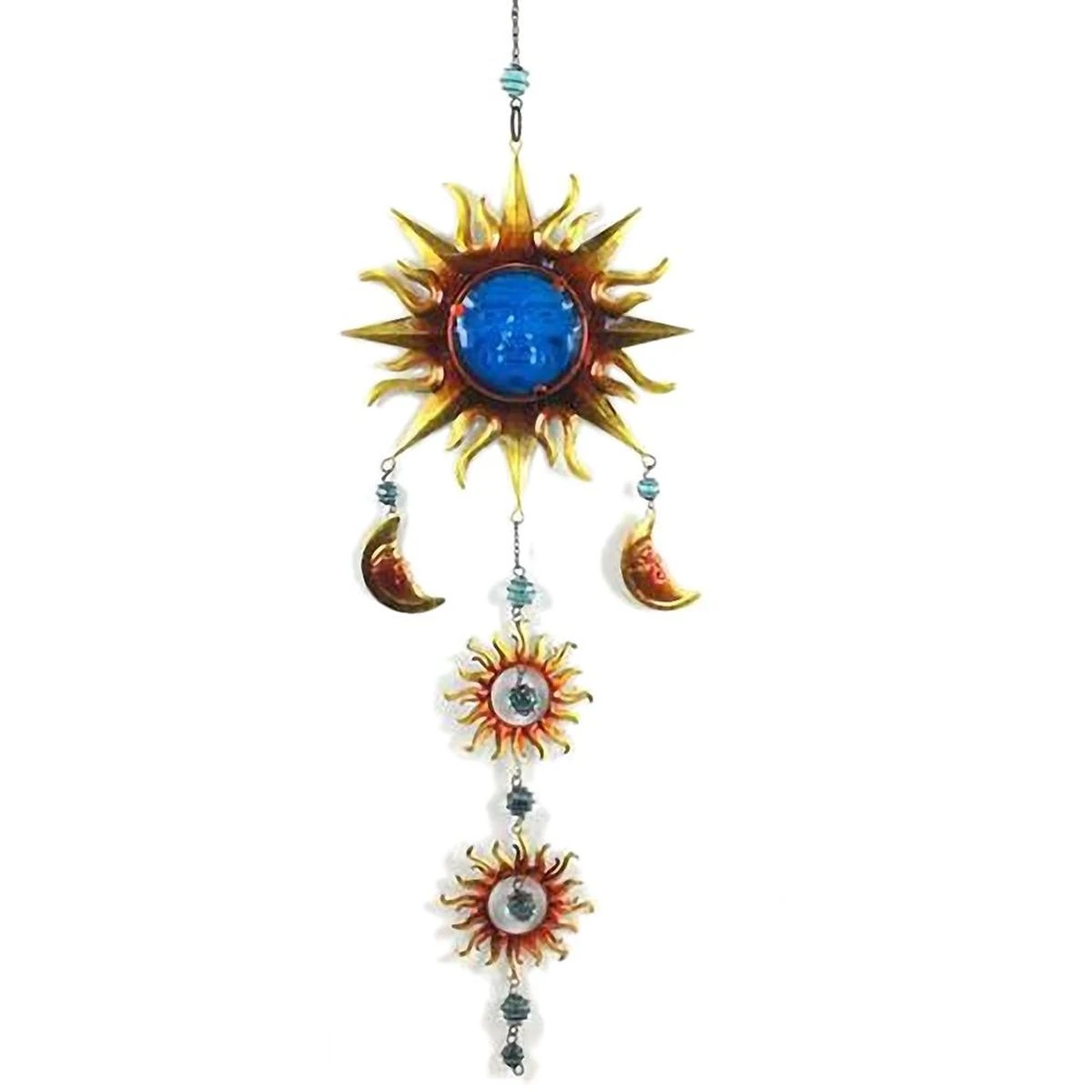 Suspension Soleils Métal Et Verre 90 Cm - Bleu