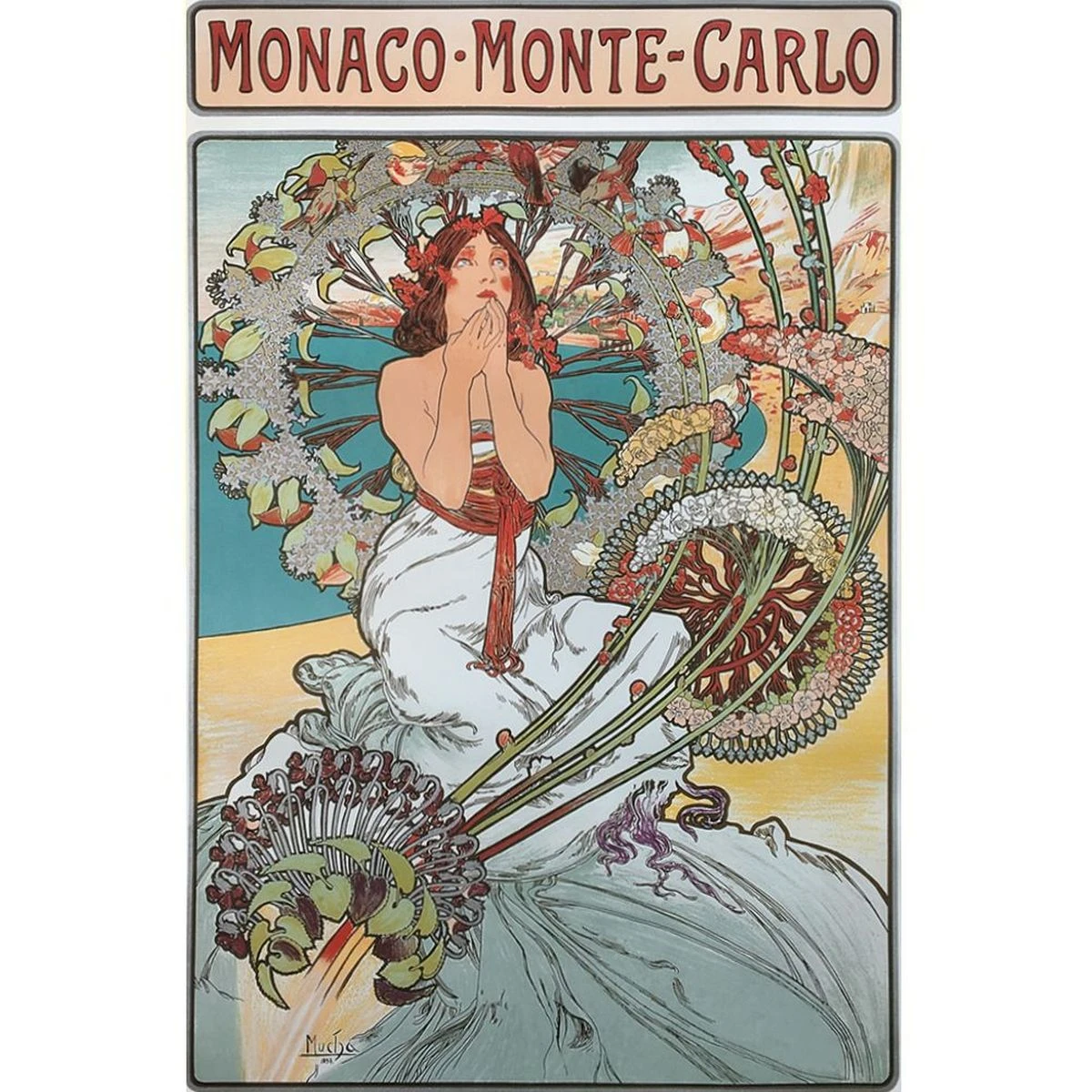 Poster Monaco Affiche Ancienne Monte-Carlo Mucha - 70 X 50 Cm