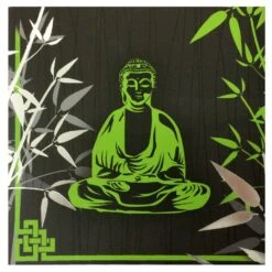 Cadre En Toile Zen Bouddha Et Bambou Argent 20 X 20 Cm