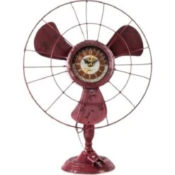 Horloge Ventilateur En Métal Patiné Rouge