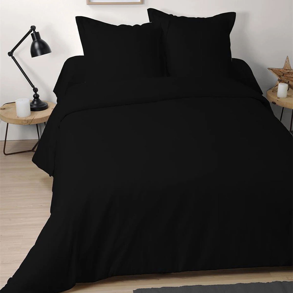 Drap Housse Couleur Noir 160 X 200 Cm - Alicia - 57 Fils – Image 2