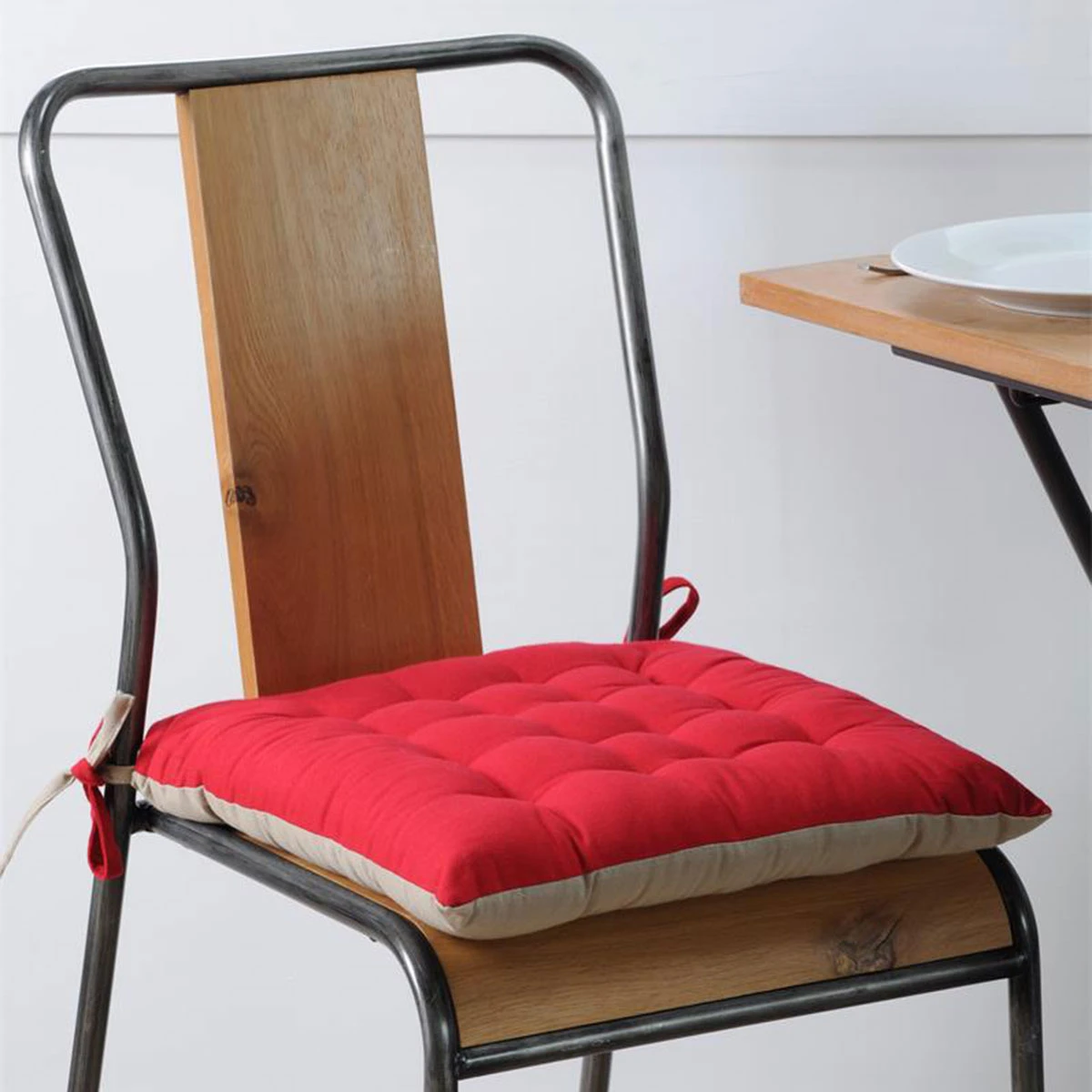 Galette De Chaise Réversible Rouge Et Lin 40 X 40 Cm – Image 2