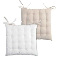 Galette De Chaise Réversible Écru Et Lin 40 X 40 Cm