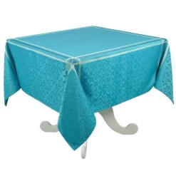 Nappe Jacquard Enduite Bilbao Couleur Turquoise 150 X 150 Cm