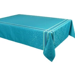 Nappe Jacquard Enduite Bilbao Couleur Turquoise 150 X 250 Cm