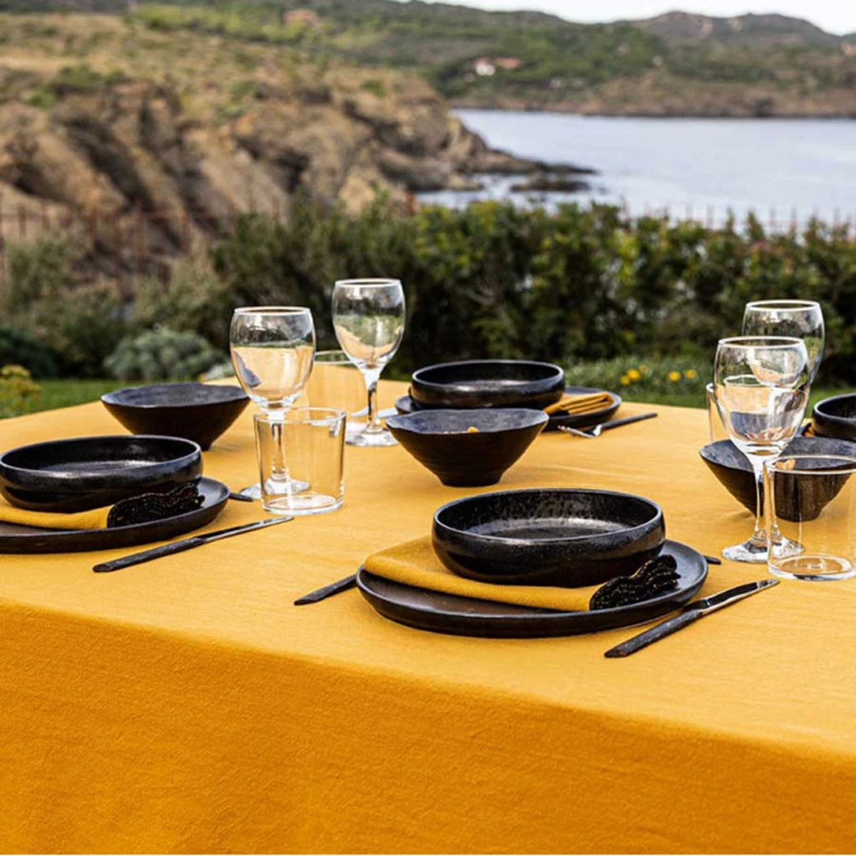 Nappe En Coton Lavé Collection Hono Vent Du Sud - Curry