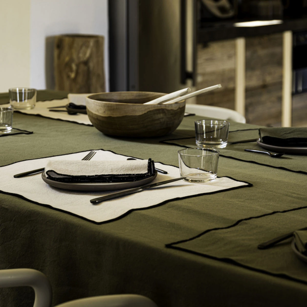 Nappe En Coton Lavé Collection Hono Vent Du Sud - Kaki