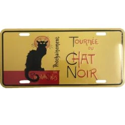 Plaque Métal Tournée Du Chat Noir 30 X 15 Cm