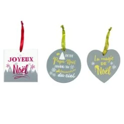 3 Décorations De Noël De Bois 8 Cm
