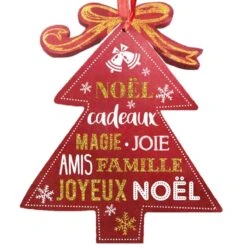 Décoration De Noël Sapin De Bois Pailletée - Joyeux Noël