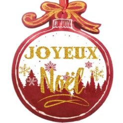 Décoration Boule De Noël De Bois Pailletée - Joyeux Noël