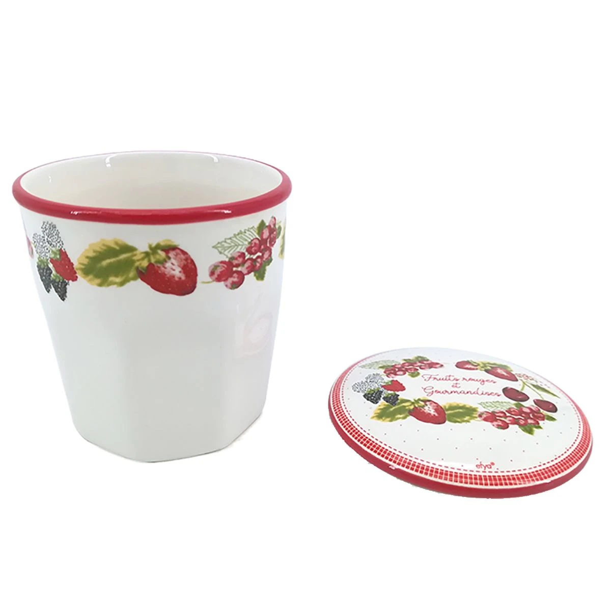 Pot à Confiture Blanc Et Rouge En Céramique