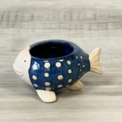 Mini Cache-pot Poisson Bleu En Céramique 5 Cm