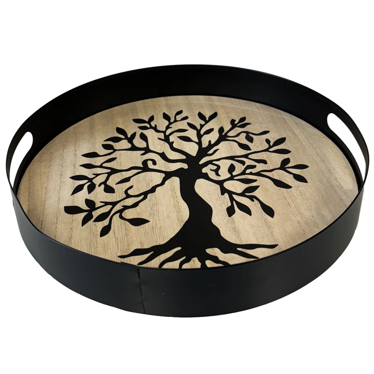 Plateau Arbre De Vie Rond En Bois Et Métal 30 Cm – Image 3