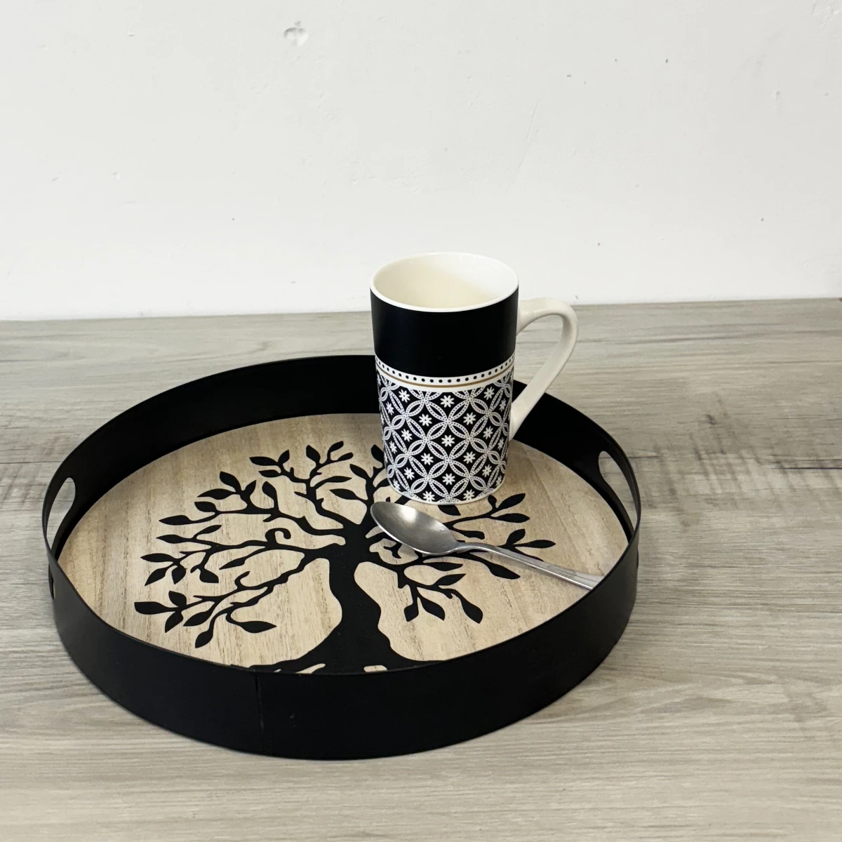 Plateau Arbre De Vie Rond En Bois Et Métal 30 Cm