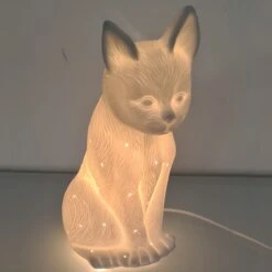 Lampe Chat Assis En Porcelaine 27 Cm