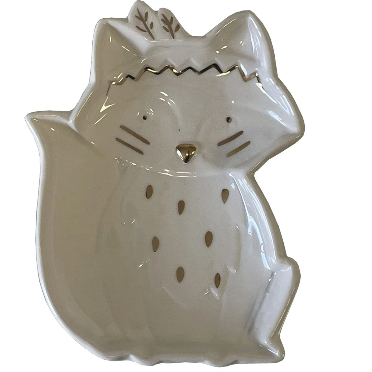 Porte-bijoux En Dolomie - Petit Renard Blanc Et Or – Image 3