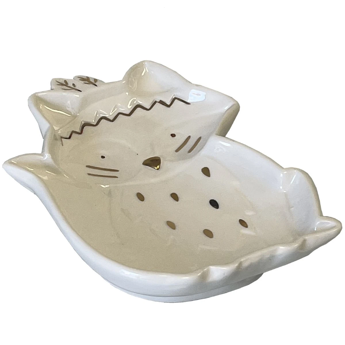 Porte-bijoux En Dolomie - Petit Renard Blanc Et Or