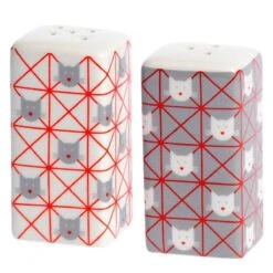 Salière Et Poivrière Chats En Porcelaine - Rouge Et Gris