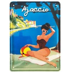 Petite Plaque Métallique Corse Ajaccio Pin Up 21 X 15 Cm