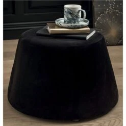 Pouf Gold Label En Velours Noir Très Chic 31.5 X 34 X 46.5 Cm