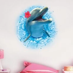 Sticker Mural Trompe L'oeil Le Dauphin 50 X 70 Cm