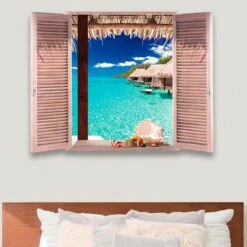 Sticker Mural Trompe L'oeil Zen Mer Et Coquillages 44.5 X 57