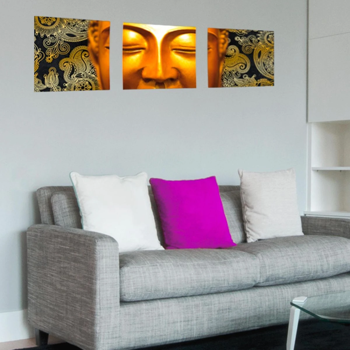 Stickers Triptyque Bouddha Or 30 X 30 Cm