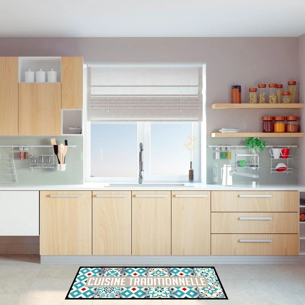 Tapis De Cuisine - Cuisine Traditionnelle - Carreaux De Ciment