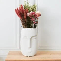 Grand Vase Visage Blanc 29 Cm