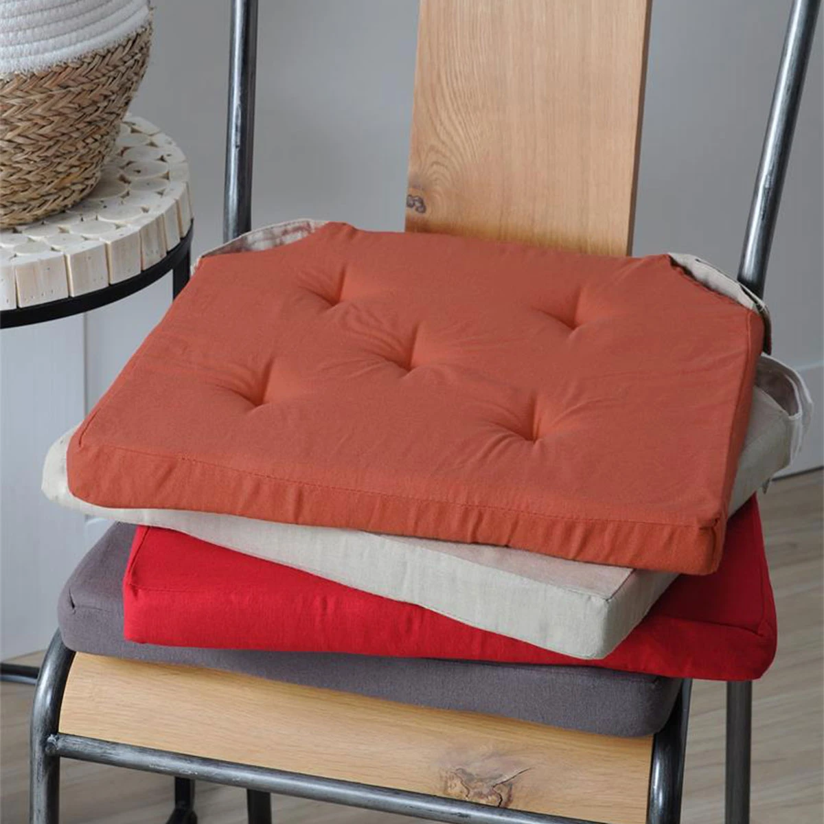 Galette De Chaise Réversible Terracotta Et Lin En Coton 38 Cm – Image 2
