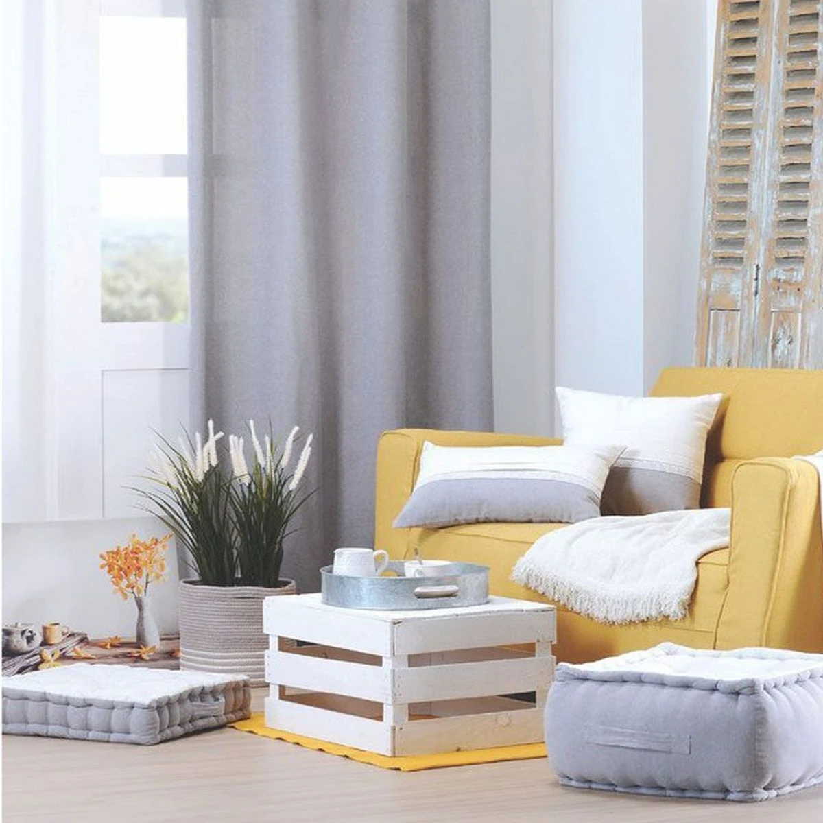 Coussin De Sol Louison Gris Perle En Coton 45 X 45 X 10 Cm – Image 2