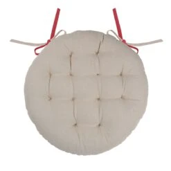 Galette De Chaise Ronde Bicolore Rouge Et Lin 38 Cm