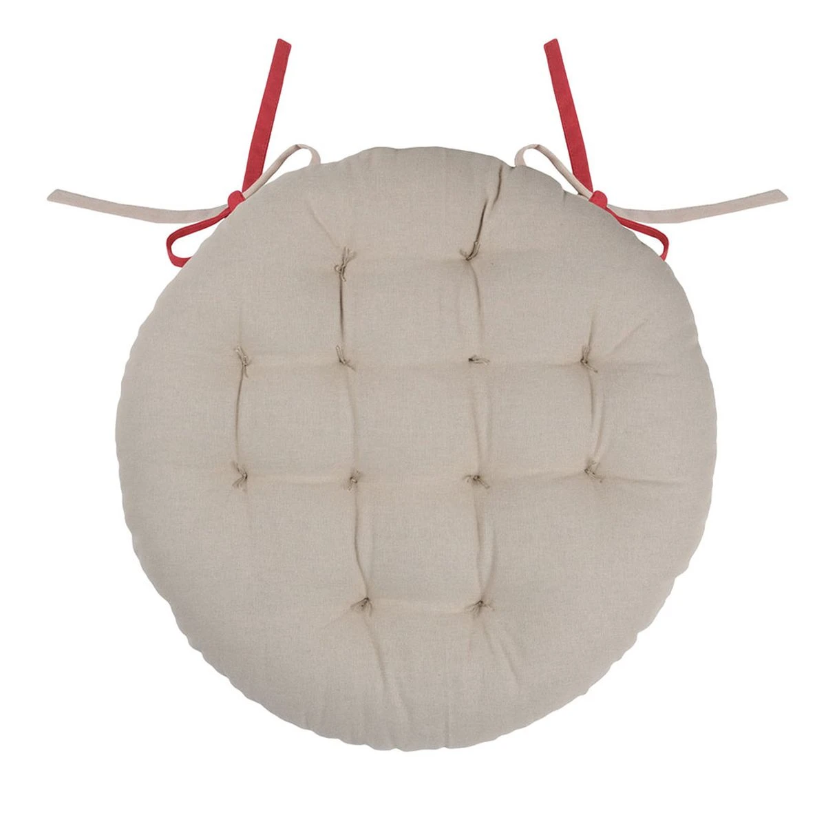 Galette De Chaise Ronde Bicolore Rouge Et Lin 38 Cm