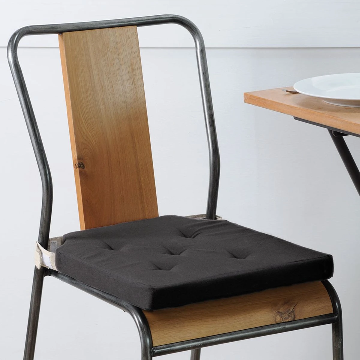 Galette De Chaise Réversible Noir Et Lin En Coton 38 X 38 Cm