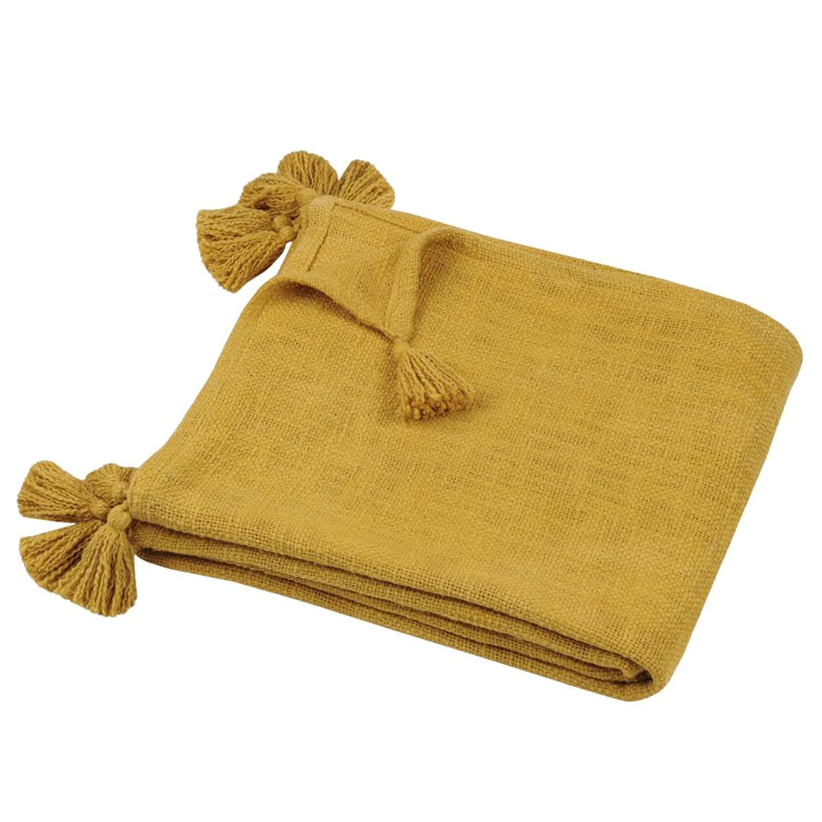Plaid Jeté De Canapé En Coton Sanchez 125 X 150 Cm - Moutarde – Image 2