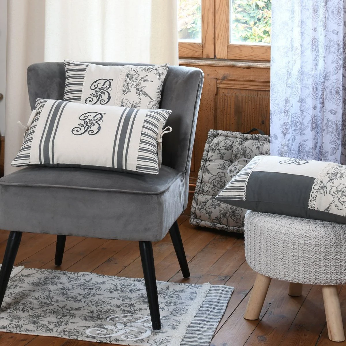 Coussin De Sol Bonnie écru En Coton 45 X 45 X 10 Cm