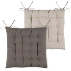 Galette De Chaise Réversible Taupe Et Lin 40 X 40 Cm