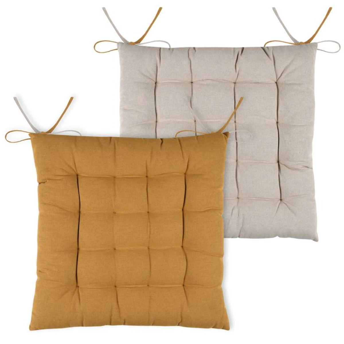 Galette De Chaise Réversible Curry Et Lin 40 X 40 Cm