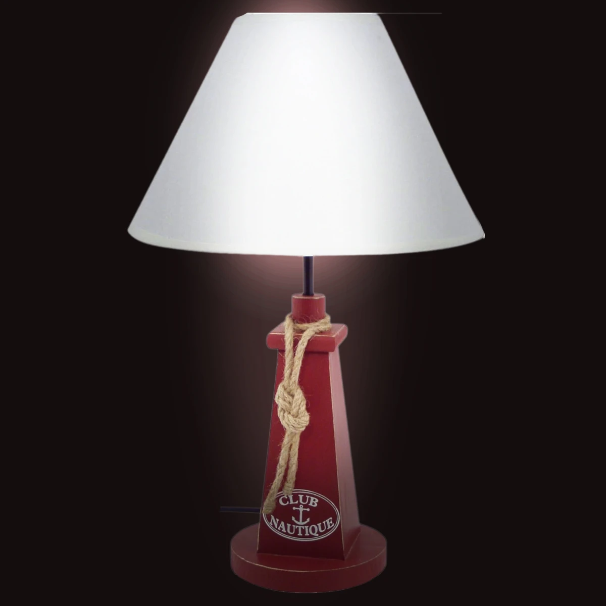 Lampe Phare Maritime En Bois Rouge 48 Cm