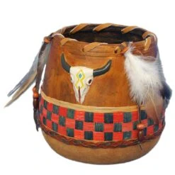 Vase Décoratif Boho Indien En Terre Et Cuir 13 X 13 Cm