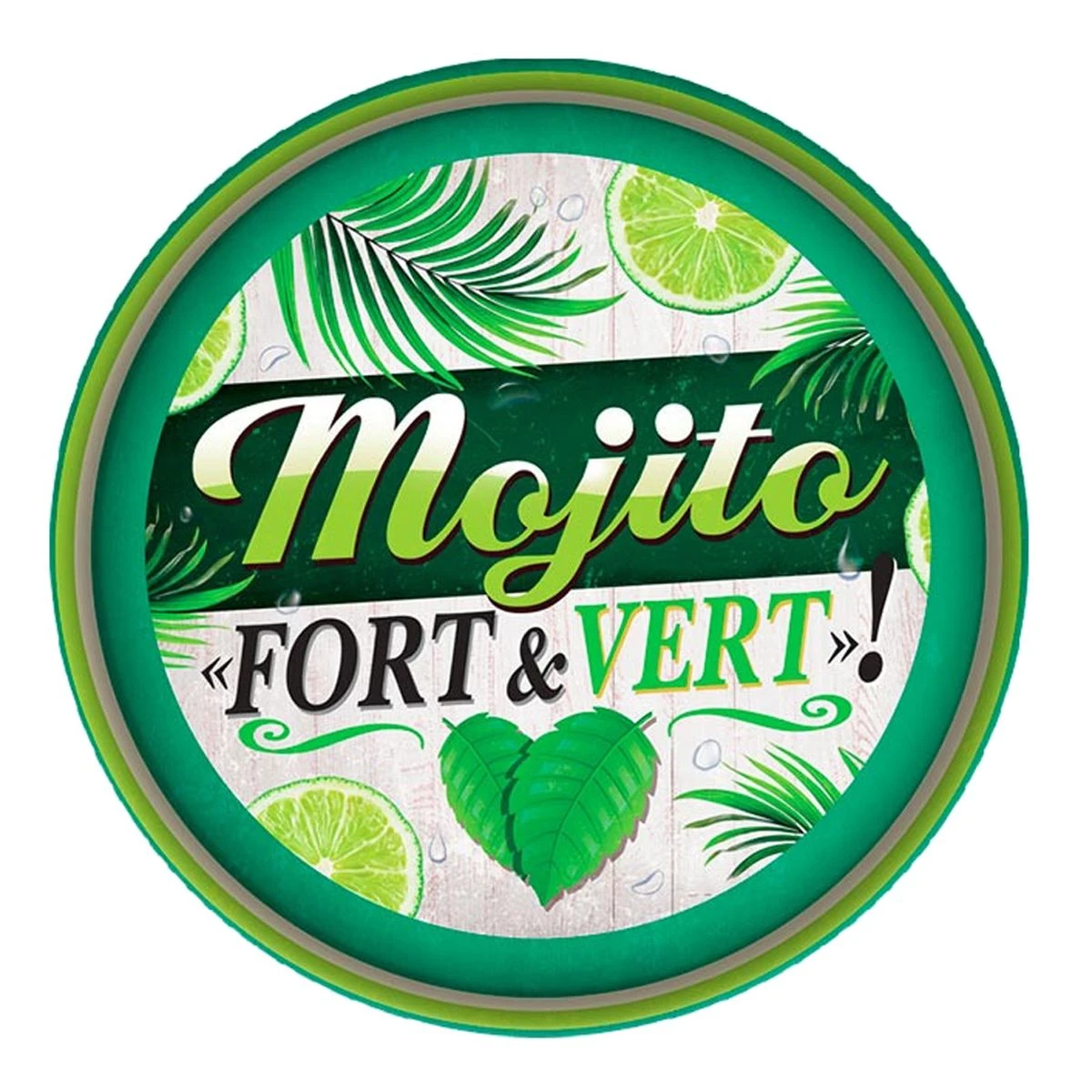 Plateau Mojito Fort Et Vert - Rond En Métal 33 Cm