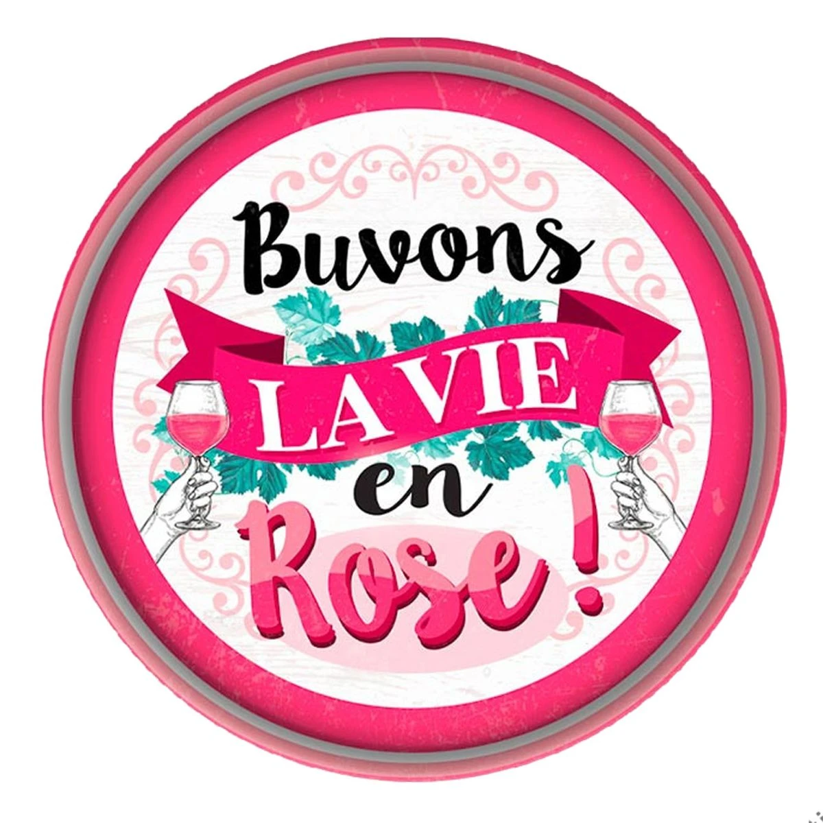 Plateau La Vie En Rose - Rond En Métal 33 Cm