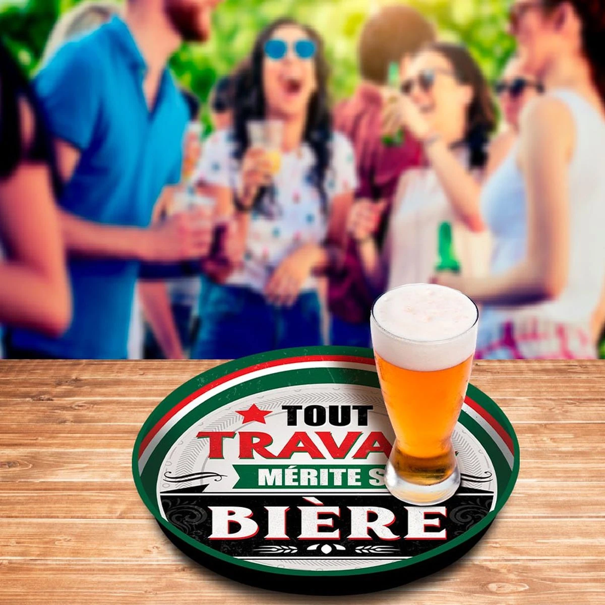 Plateau Tout Travail Mérite Sa Bière - Rond En Métal 33 Cm – Image 2