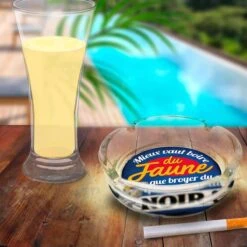 Cendrier Rond En Verre Rétro - MIEUX VAUT BOIRE DU JAUNE...