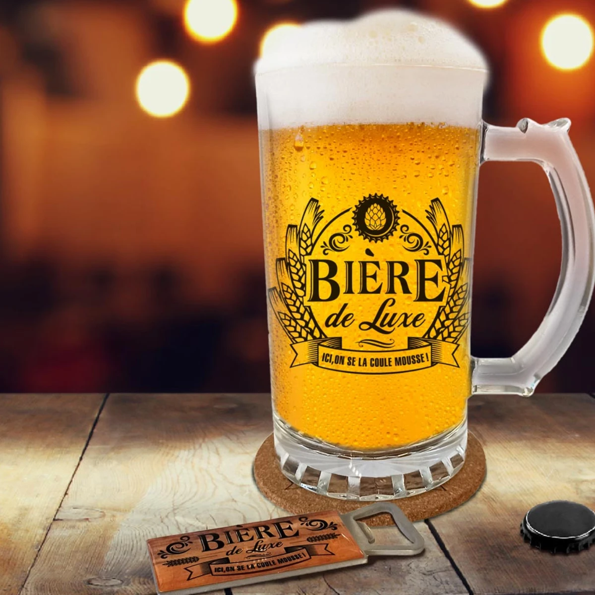 Coffret Cadeau Verre à Bière, Dessous De Verre Et Décapsuleur