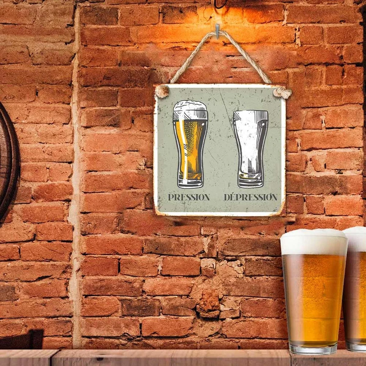 Plaque Décorative Bières - Pression Dépression 20 Cm