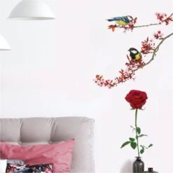 Sticker Mural Décoratif - Moineaux Sur Une Branche De Cerisier