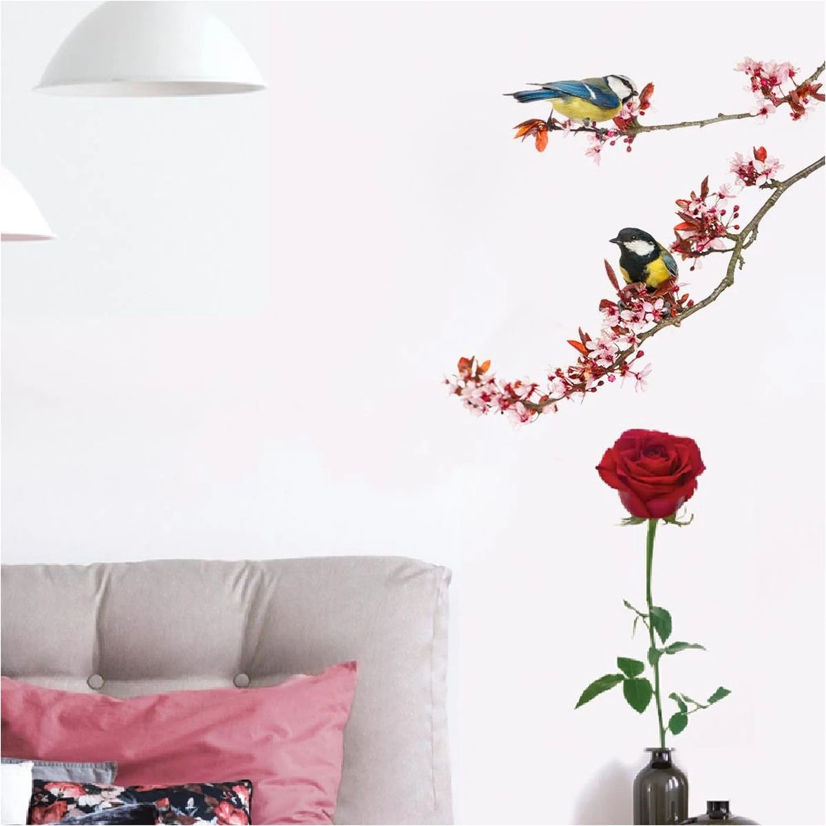 Sticker Mural Décoratif - Moineaux Sur Une Branche De Cerisier